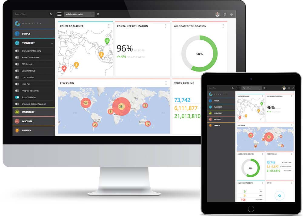 Gravity Supply Chain's Shipment Tracker - Responsive Screens on multiple devices